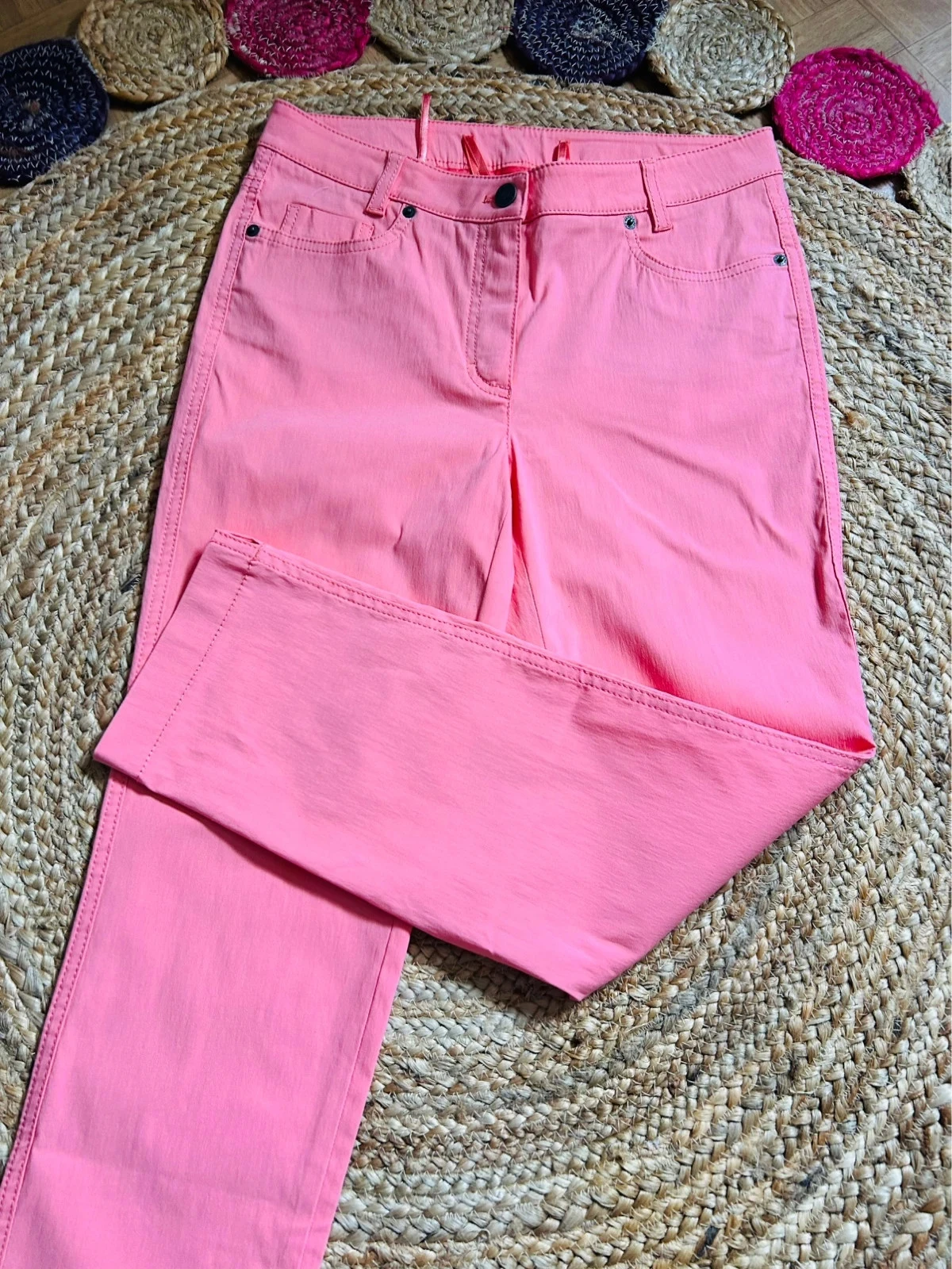 🧡🌿Jean Madeleine corais 7/8 Casual chique estival FR40/42 Jeans cropped coral UK12S🌿🧡 – photo 6